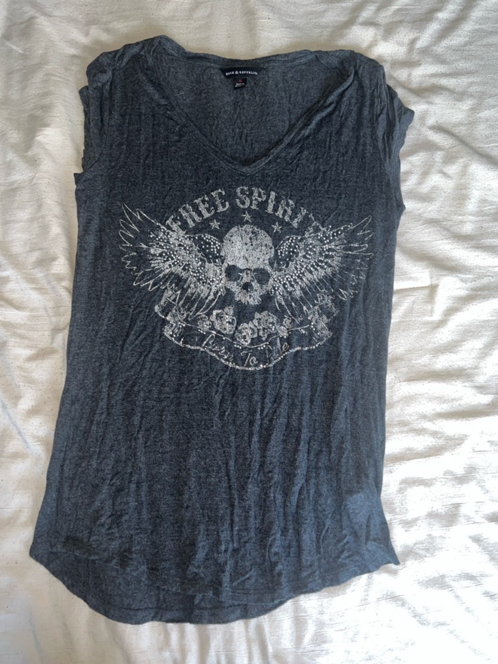 Rock & Republic Charcoal Graphic Tank with Winged Skull